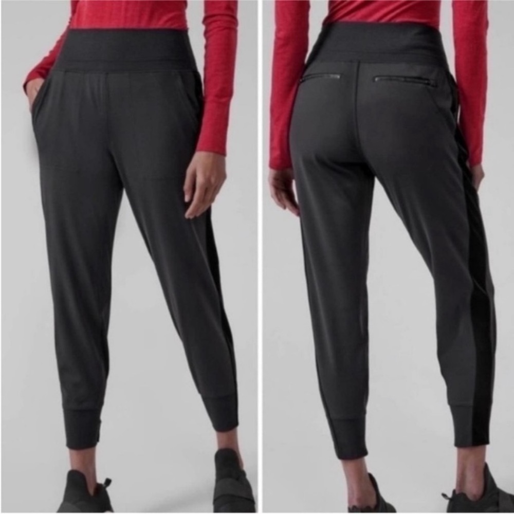 ATHLETA Pants Womens Black Venice Velvet Stripe Jogger Leggings Sports